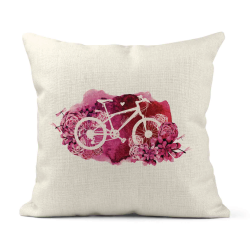 Housse de coussin - Lin - Décoration - imprimé illustration vélo