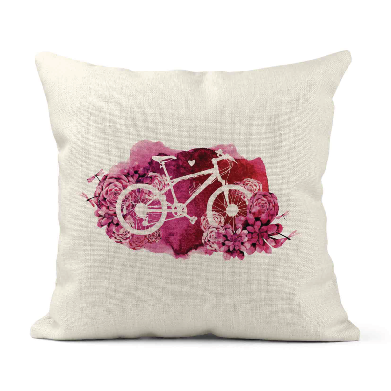 Housse de coussin - Lin - Décoration - imprimé illustration vélo