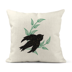 Housse de coussin - Lin - Décoration - imprimé illustration Oiseau