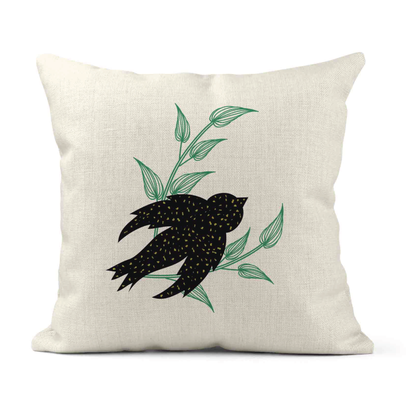 Housse de coussin - Lin - Décoration - imprimé illustration Oiseau