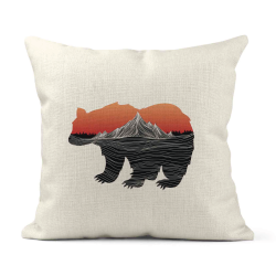 Housse de coussin - Lin - Décoration - imprimé illustration Ours