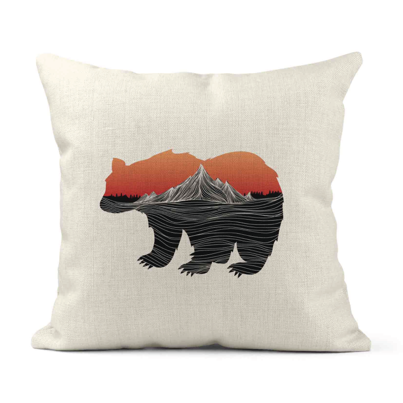 Housse de coussin - Lin - Décoration - imprimé illustration Ours
