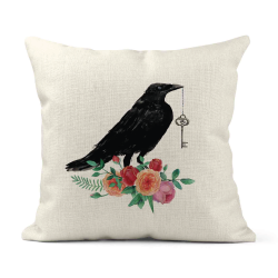 Housse de coussin - Lin - Décoration - imprimé illustration Corbeau