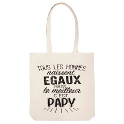 Sac tote bag - Toile Lin - Décoration - imprimé illustration Le meilleur c'est papy