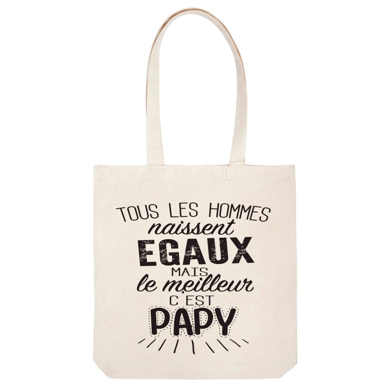 Sac tote bag - Toile Lin - Décoration - imprimé illustration Le meilleur c'est papy