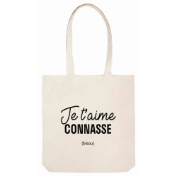 Sac tote bag - Toile Lin - Décoration - imprimé illustration Je t'aime connasse