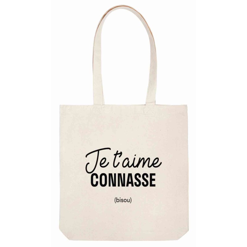 Sac tote bag - Toile Lin - Décoration - imprimé illustration Je t'aime connasse