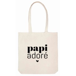Sac tote bag - Toile Lin - Décoration - imprimé illustration Papi adoré
