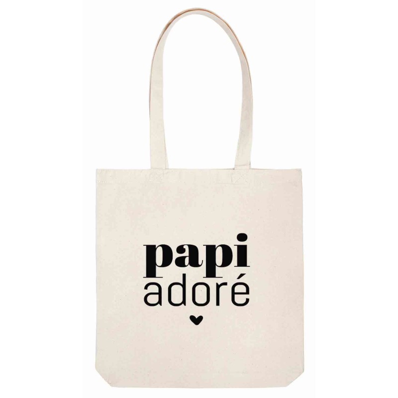 Sac tote bag - Toile Lin - Décoration - imprimé illustration Papi adoré