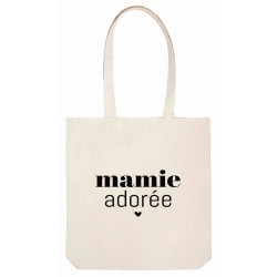 Sac tote bag - Toile Lin - Décoration - imprimé illustration Mamie adorée