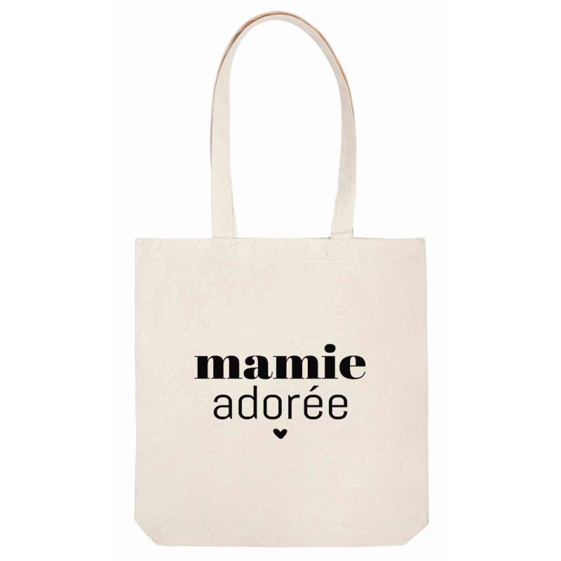 Sac tote bag - Toile Lin - Décoration - imprimé illustration Mamie adorée
