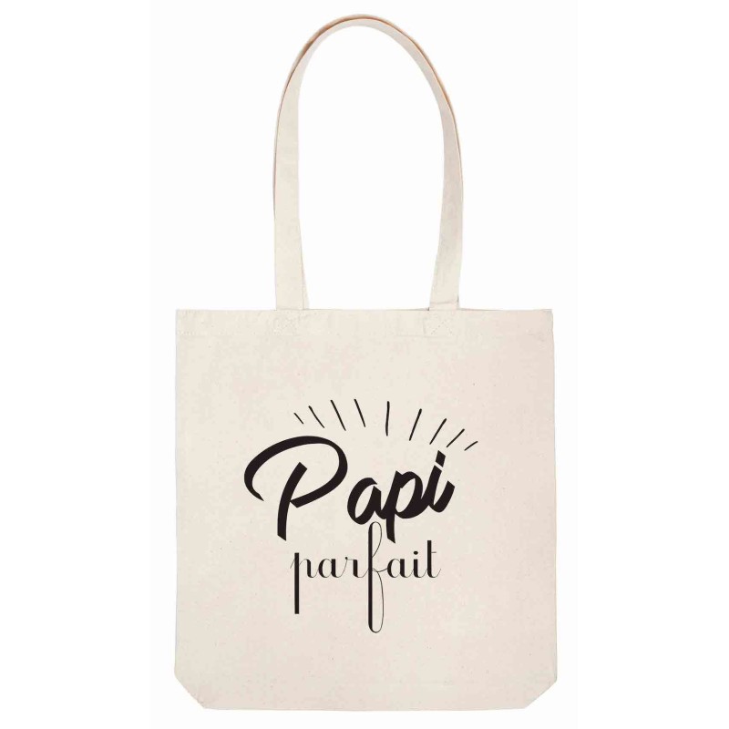 Sac tote bag - Toile Lin - Décoration - imprimé illustration Papi parfait