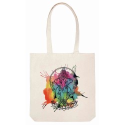 Sac tote bag - Toile Lin - Décoration - imprimé illustration éléphant