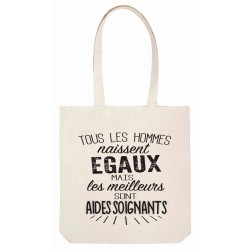 Sac tote bag - Toile Lin - Décoration - imprimé citation illustration Les meilleurs sont aides soignants