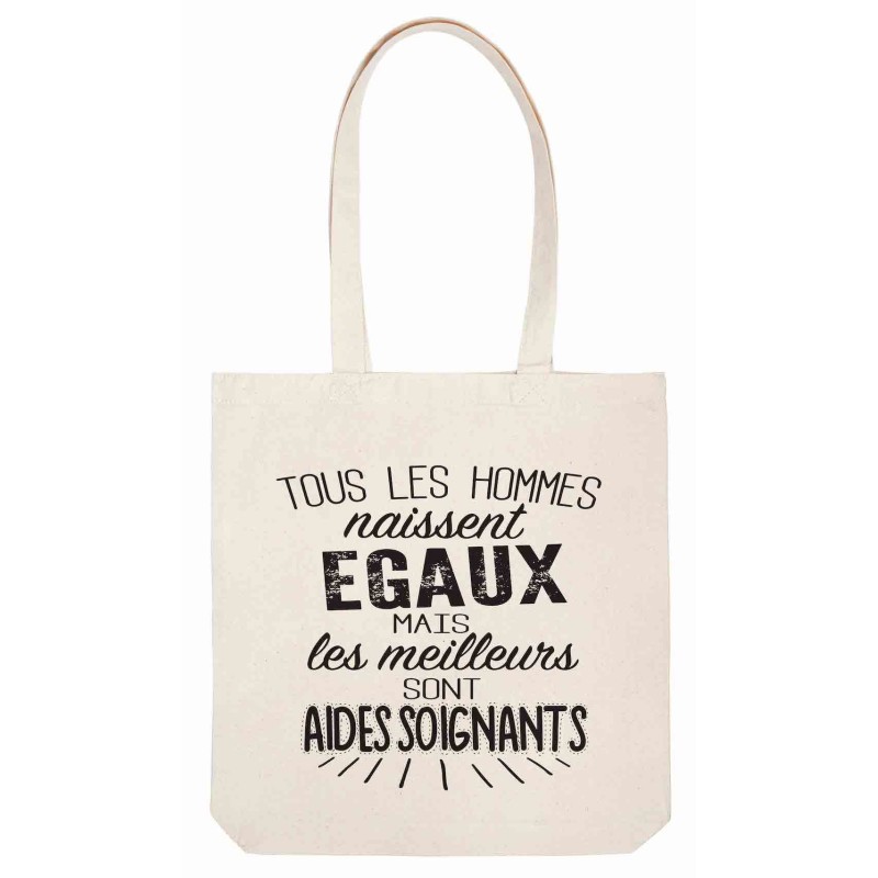 Sac tote bag - Toile Lin - Décoration - imprimé citation illustration Les meilleurs sont aides soignants