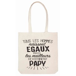 Sac tote bag - Toile Lin - Décoration - imprimé citation illustration Fête grands pères Les meilleurs deviennent papy