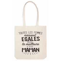 Sac tote bag - Toile Lin - Décoration - imprimé citation illustration Fête des mères La meilleur c'est maman