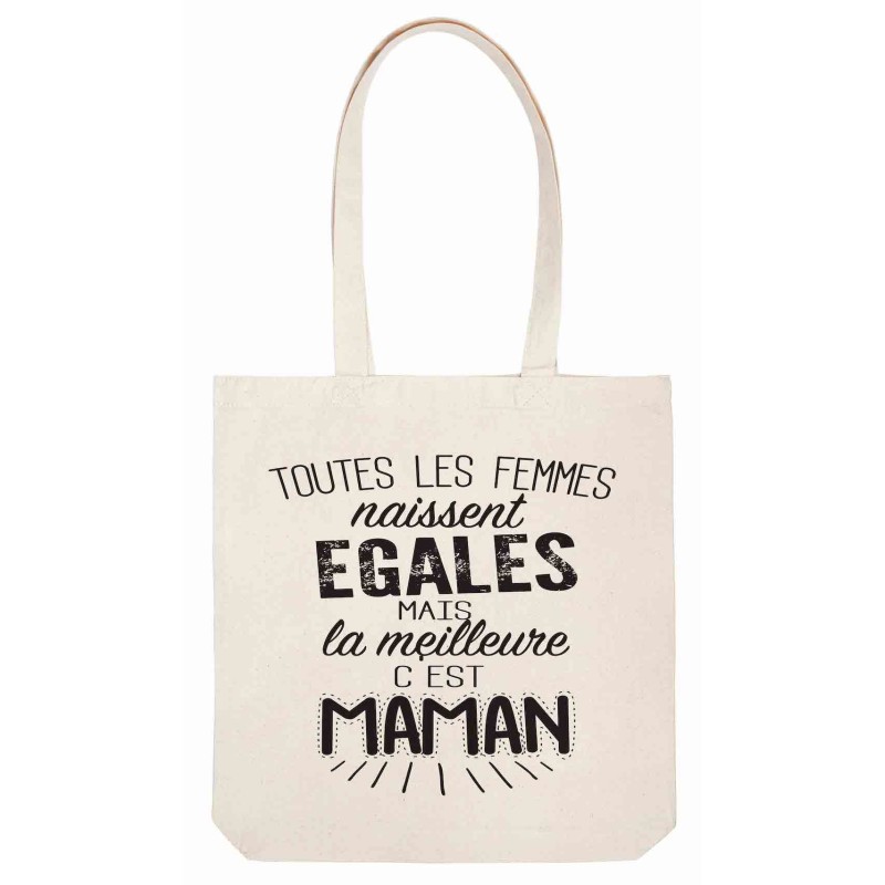 Sac tote bag - Toile Lin - Décoration - imprimé citation illustration Fête des mères La meilleur c'est maman