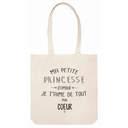 Sac tote bag - Toile Lin - Décoration - imprimé citation illustration Ma princesse je t'aime de tout mon coeur