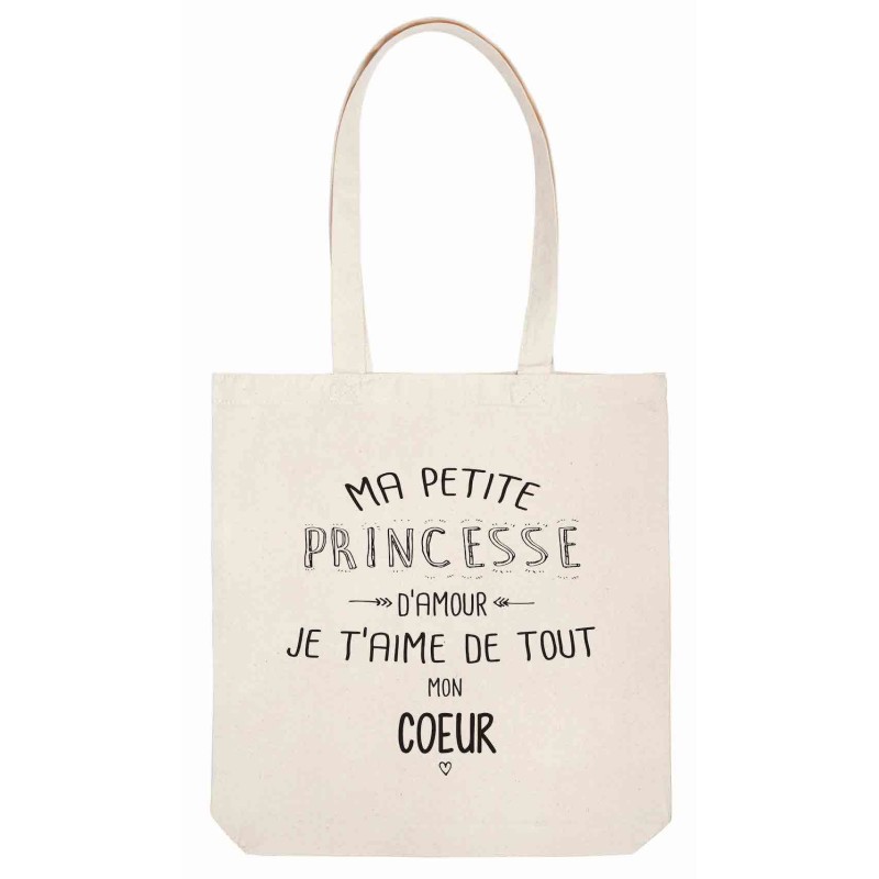 Sac tote bag - Toile Lin - Décoration - imprimé citation illustration Ma princesse je t'aime de tout mon coeur