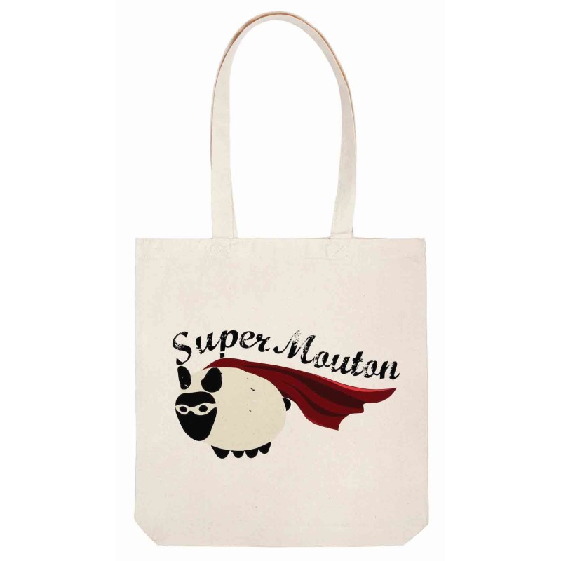 Sac tote bag - Toile Lin - Décoration - imprimé citation illustration Super mouton