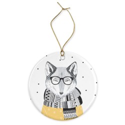 Décoration céramique - Ornement Noël sapin -  imprimé illustration Renard