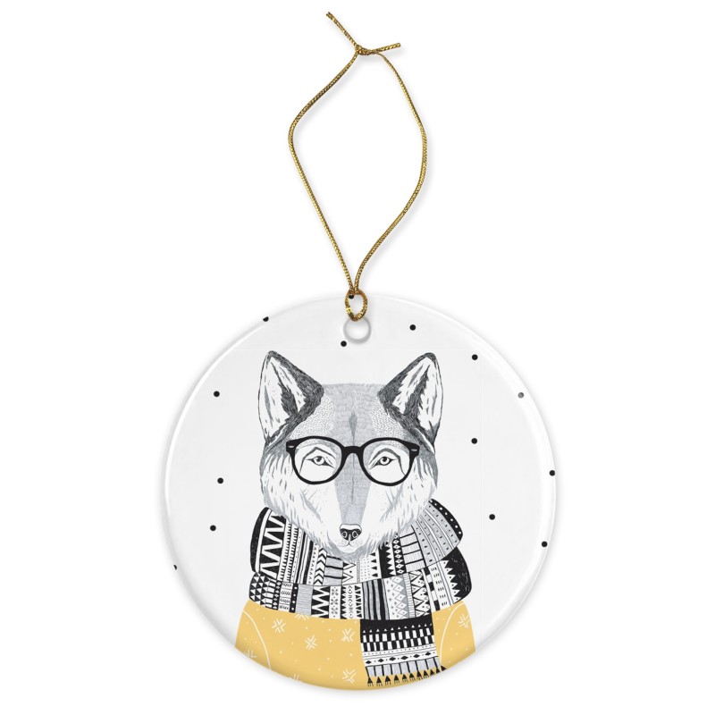Décoration céramique - Ornement Noël sapin -  imprimé illustration Renard