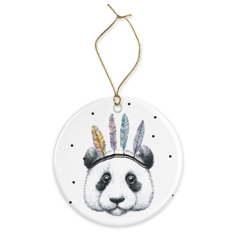 Décoration céramique - Ornement Noël sapin -  imprimé illustration Panda indien