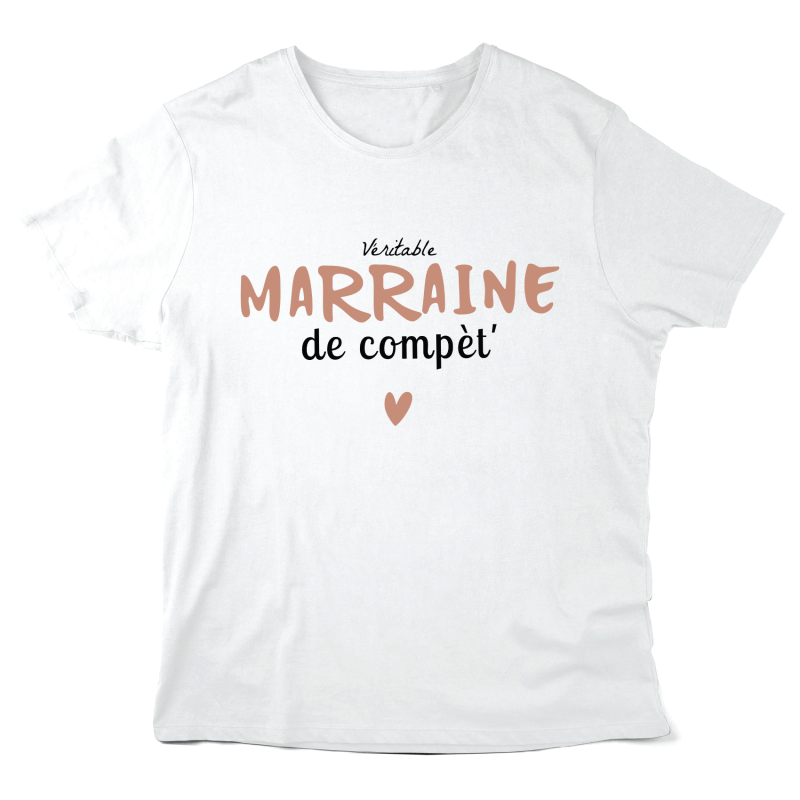 T-Shirt imprimé à message - Cadeau baptêmes - Véritable marraine de compète