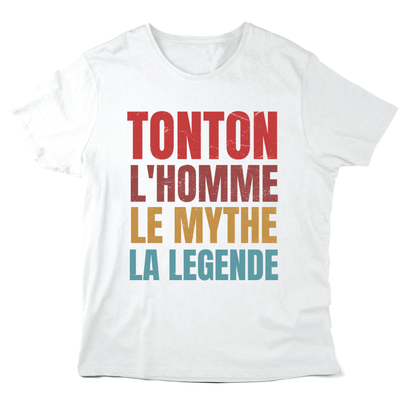 T-Shirt imprimé à message - Cadeau Famille - Tonton l'homme le mythe la légende