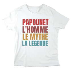 T-Shirt imprimé à message - Cadeau Fête des pères - Papounet l'homme le mythe la légende