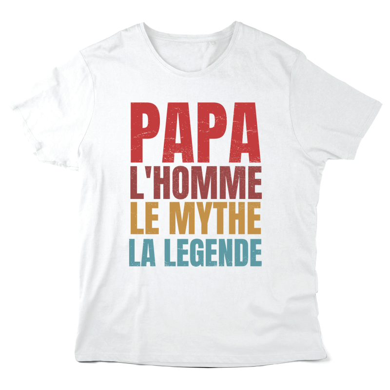 T-Shirt imprimé à message - Cadeau Fête des pères - Papa l'homme le mythe la légende