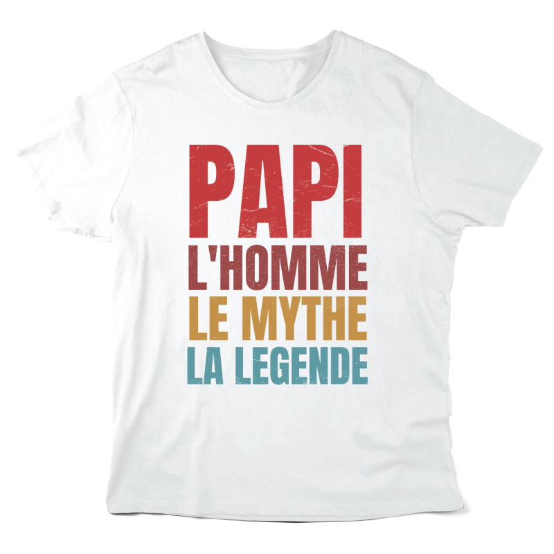 T-Shirt imprimé à message - Cadeau Fête des grands pères - Papi l'homme le mythe la légende
