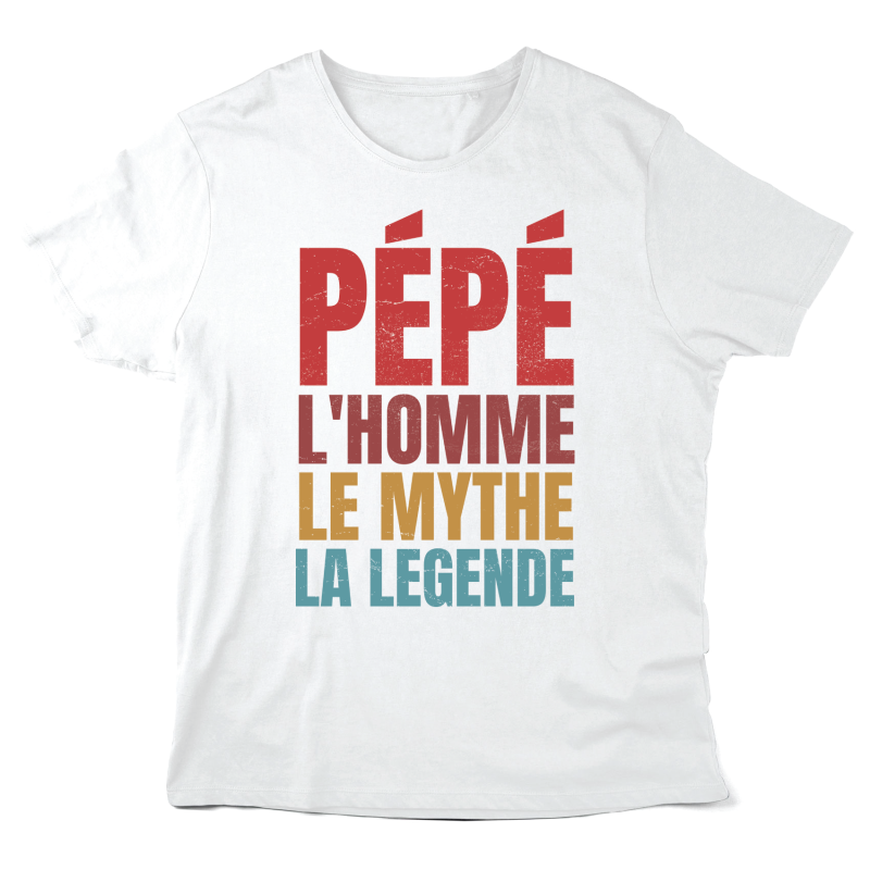 T-Shirt imprimé à message - Cadeau Fête des grands pères - Pépé l'homme le mythe la légende