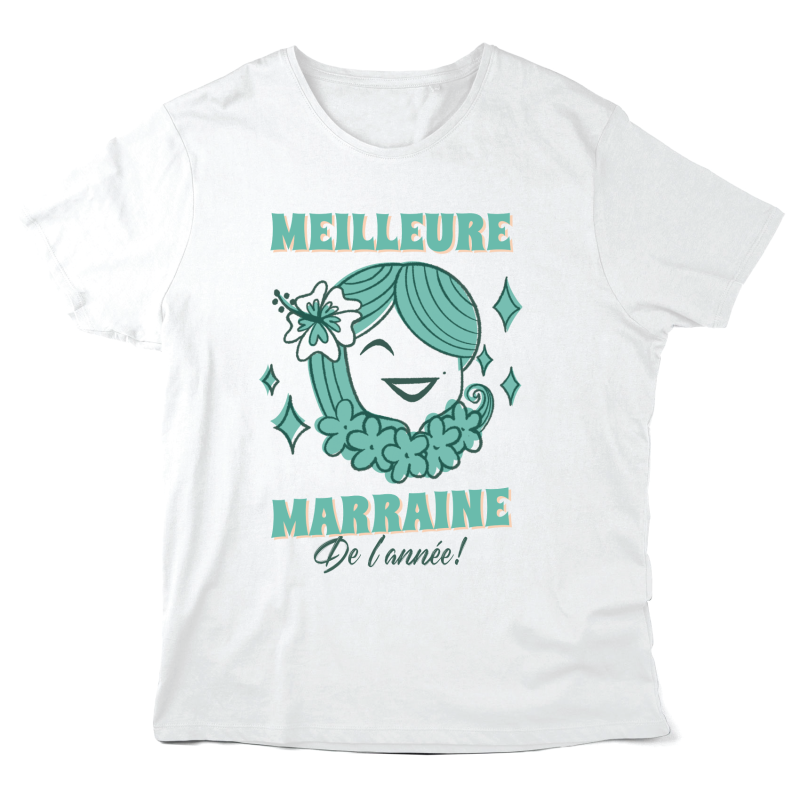 T-Shirt imprimé à message - Cadeau Baptême - Meilleure marraine de l'année