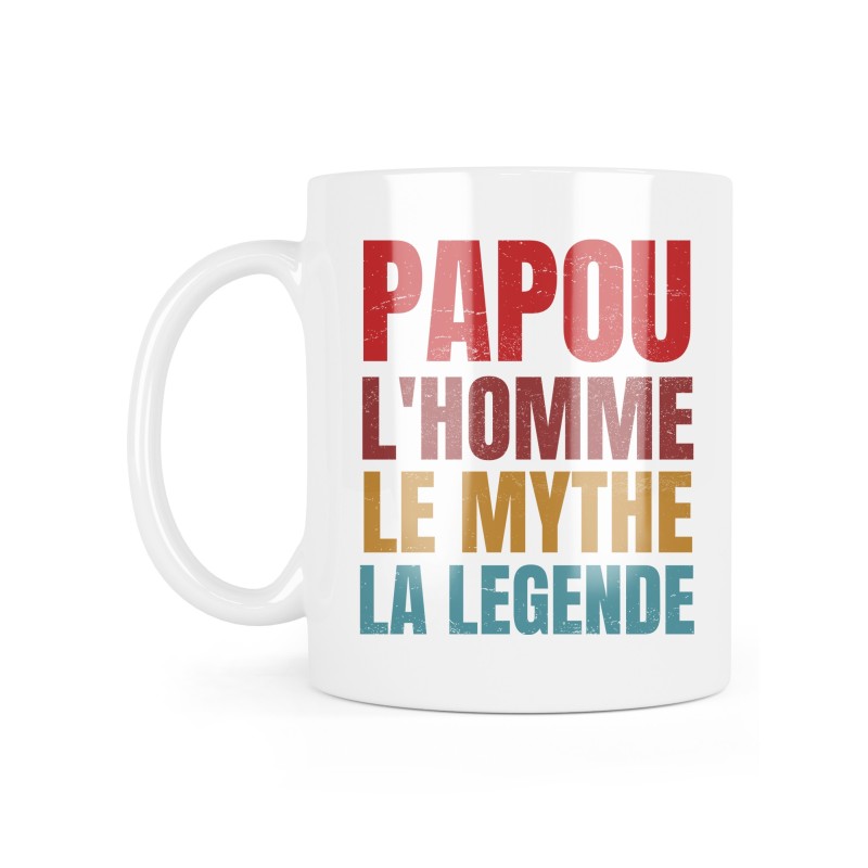 Mug céramique à message - Cadeau Fête des pères - Papou l'homme le mythe la legende