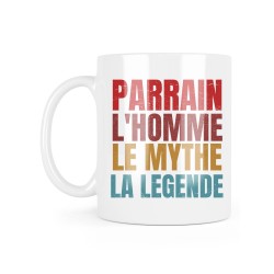 Mug céramique à message - Cadeau baptême - Parrain l'homme le mythe la légende