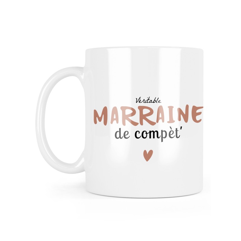 Mug céramique à message - Cadeau baptême - Véritable marraine de compète