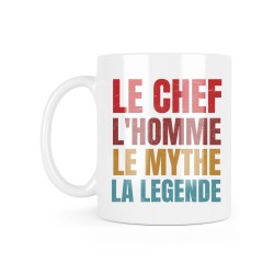 Mug céramique à message - Cadeau Métiers - Le chef l'homme le mythe la légende nounou de l'univers