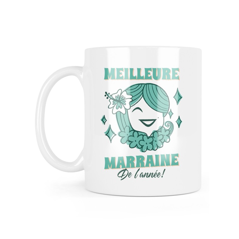 Mug céramique à message - Cadeau baptême - Meilleure marraine de l'année