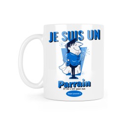 Mug céramique à message - Cadeau baptême - Je suis un parrain et toi c'est quoi ton pouvoir?