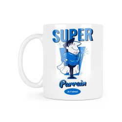 Mug céramique à message - Cadeau baptême - Super parrain je t'aime