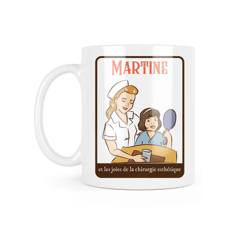 Mug céramique à message - Cadeau illustration humour - Martine et les joies de la chirurgie esthétique