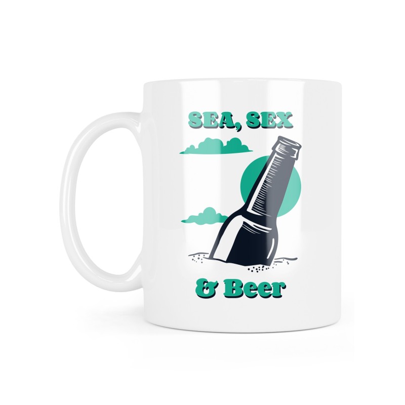 Mug céramique à message - Cadeau humour - Sea, sex and beer
