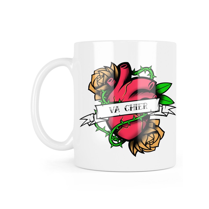 Mug céramique à message - Cadeau illustration - Coeur Va chier