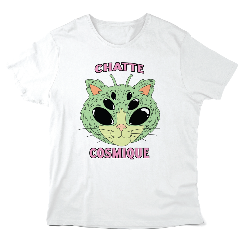 T-Shirt imprimé à message - Cadeau humour -  Chatte cosmique chat