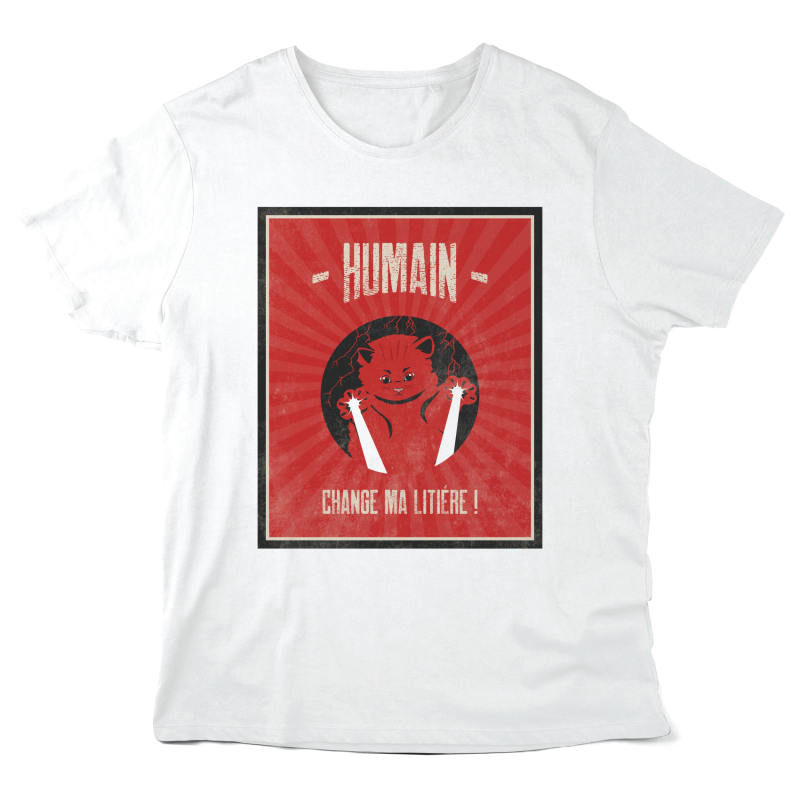 T-Shirt imprimé à message - Cadeau humour chat  - Humain change ma litière
