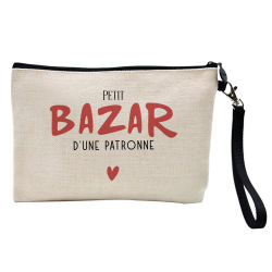 Pochette Trousse à crayons et maquillage - Lin - Cadeau métiers - imprimé Petit bazar d'une patronne