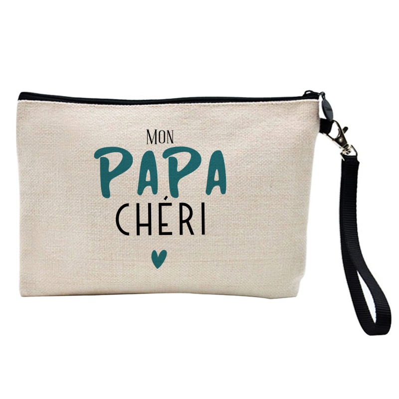 Pochette Trousse à crayons et maquillage - Lin - Cadeau fête des pères - imprimé Mon papa chéri