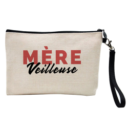 Pochette Trousse à crayons et maquillage - Lin - Cadeau fête des mères - imprimé Mère veilleuse